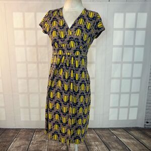 Boden Yellow Navy and Grey Floral ShortSleeve Dress Jersey Size 8